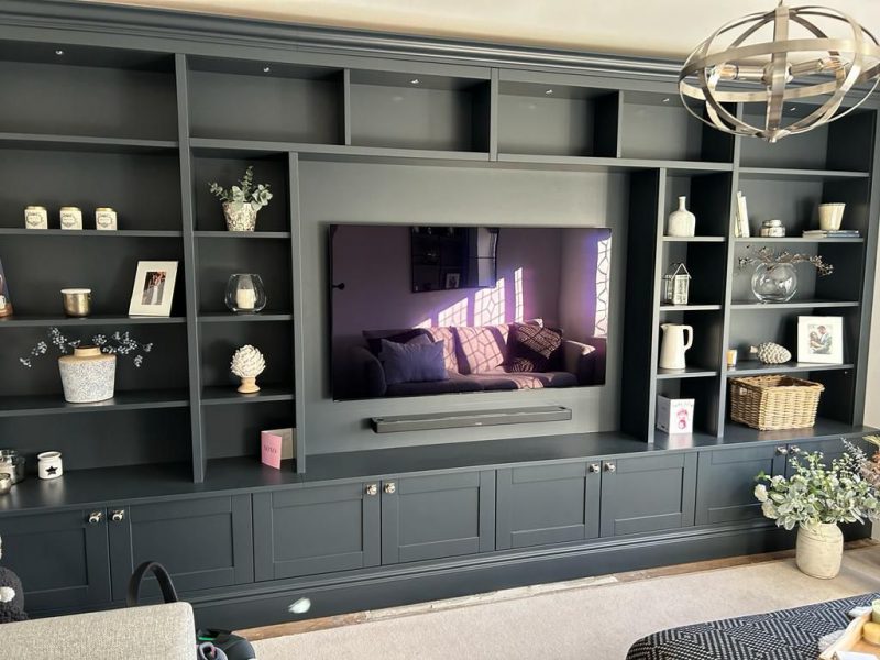 An image of a media centre handcrafted by Colebarn Interiors, Derbyshire.